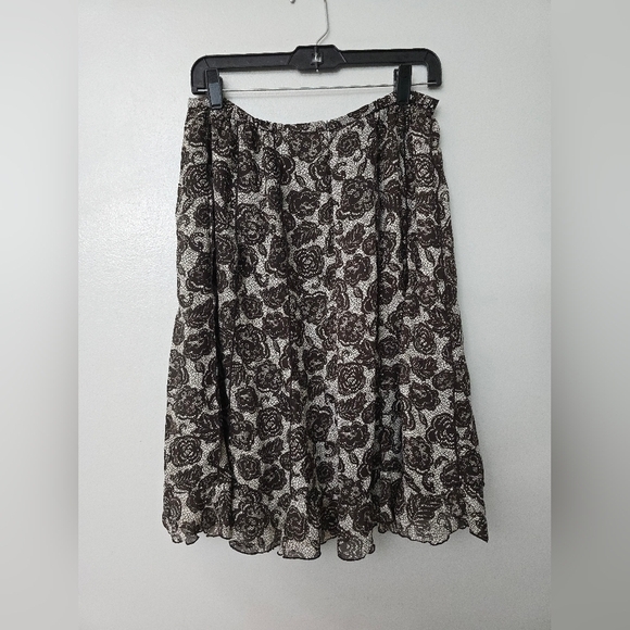 Brown Cream Lace Embroidered Floral Skirt Size 12 Flowy Cottagecore - Picture 5 of 10